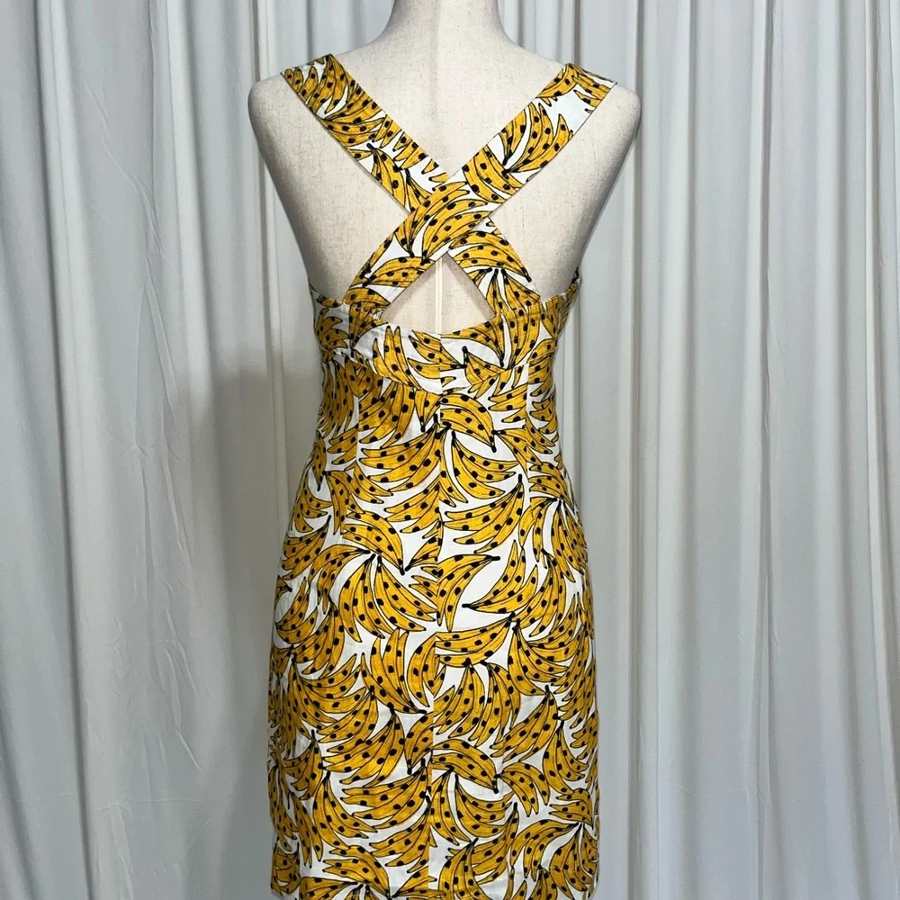 FARM Rio Yellow and White Banana Print 100% Linen Mini Dress - Picture 7 of 8